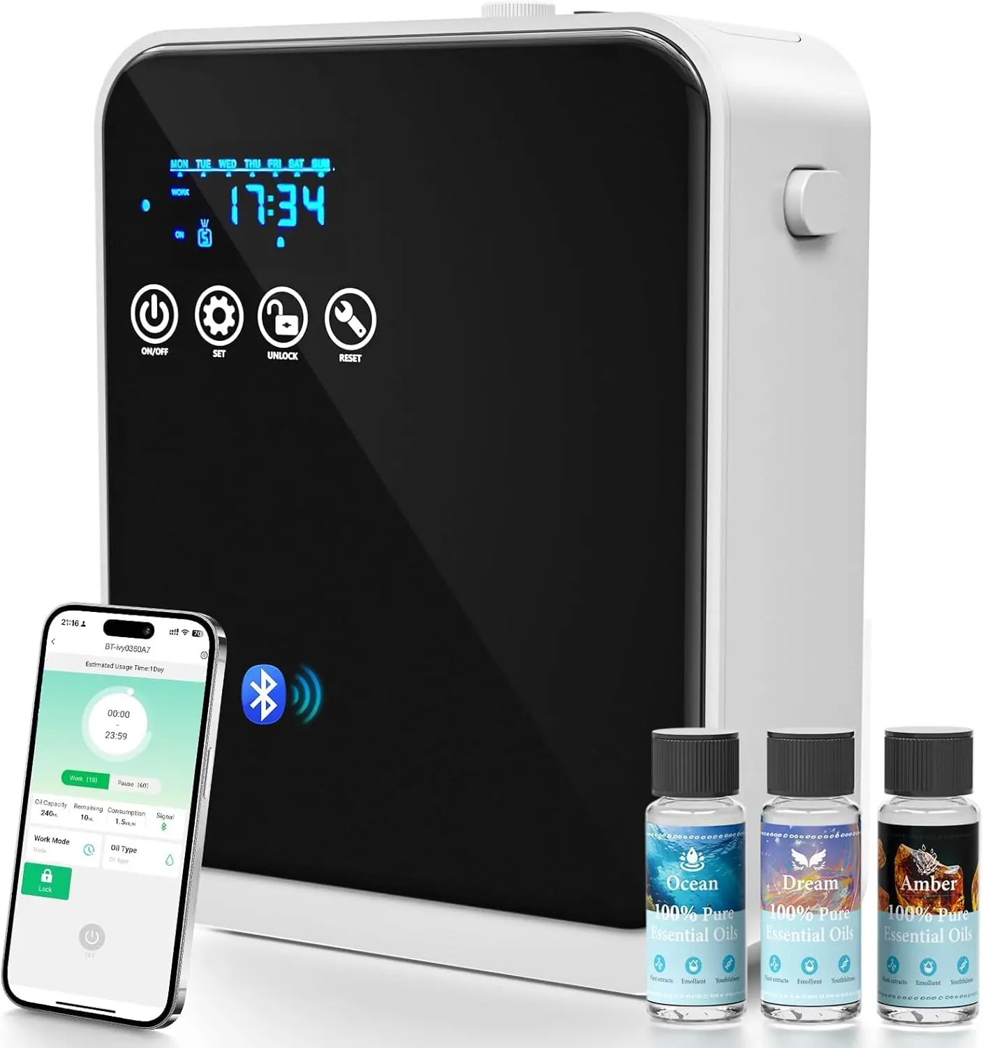 

Беспроводной диффузор для эфирных масел с управлением через смарт-приложение, сенсорным экраном, объемом 250 мл, для больших помещений площадью до 1500 кв. футов.