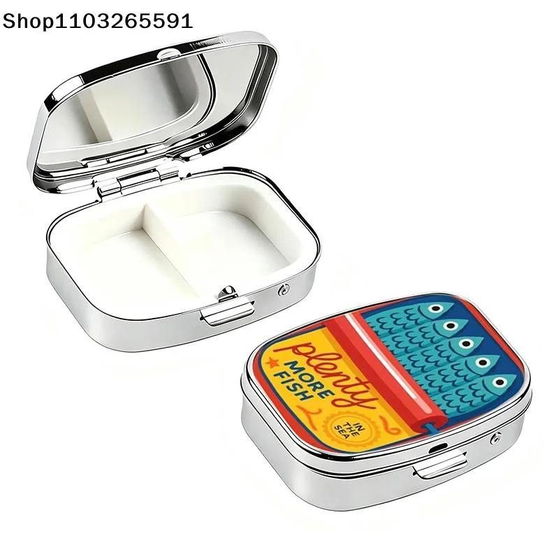 For Travel Daily Carry Purse Pocket Small Medicine Storage Stainless Steel Pill Box With 2 Compartments And Funny Print Perfect