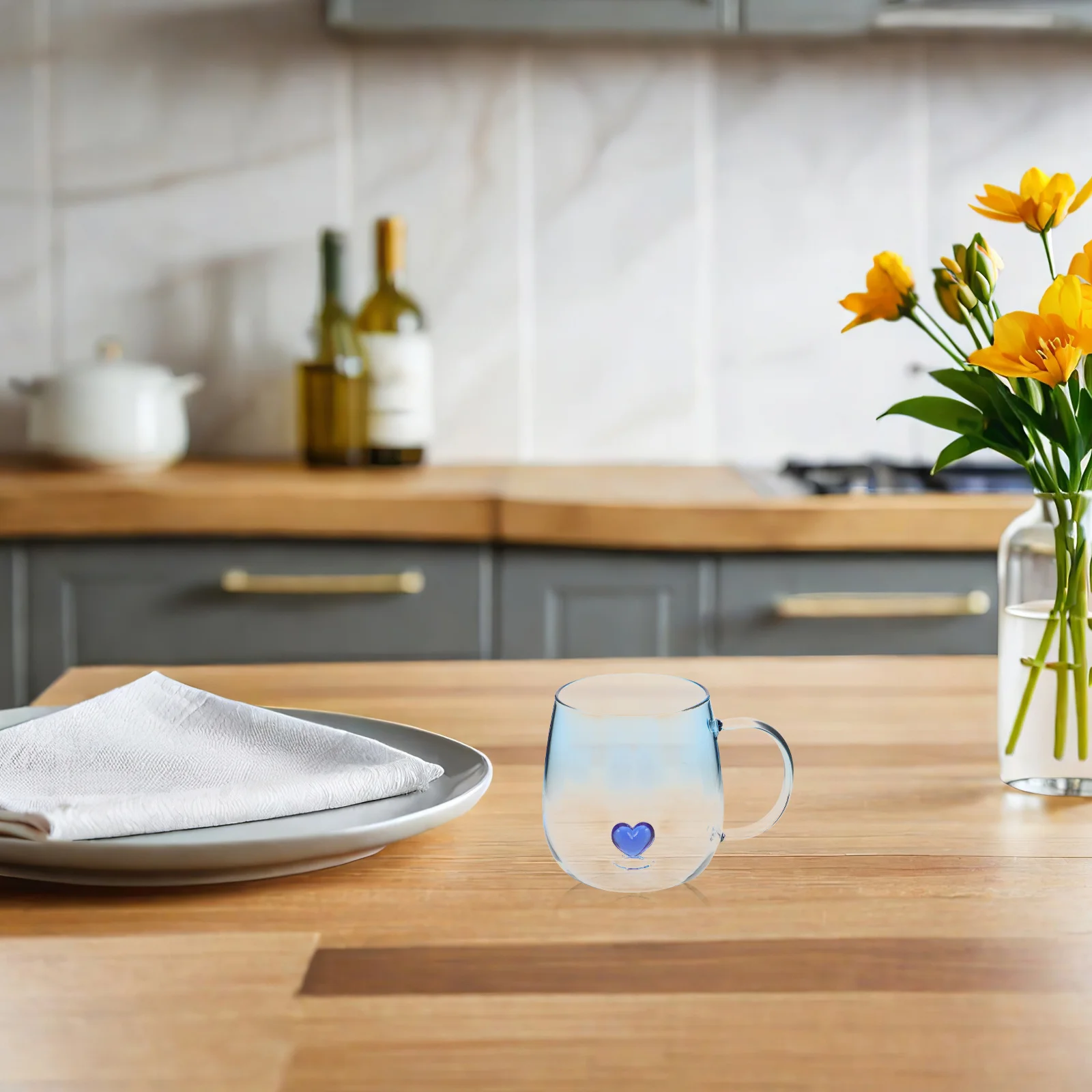 

Creative Gradient Coffee Mug 3D Heart Design Transparent Glass Cup Romantic Valentine's Day Wish Cup Home Office Decor