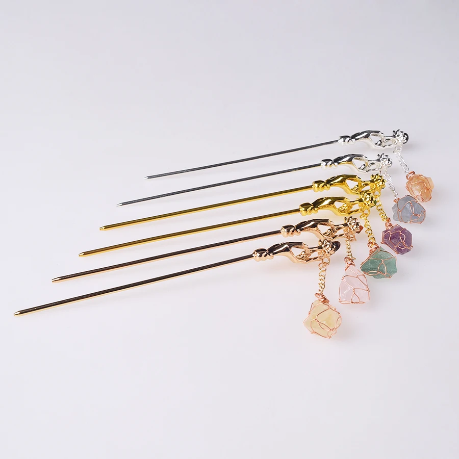 Natural Stone Hair Pins Wire Wrapped Healing Crystal Quartz Party Bridal Women Barrette Hair Jewelry