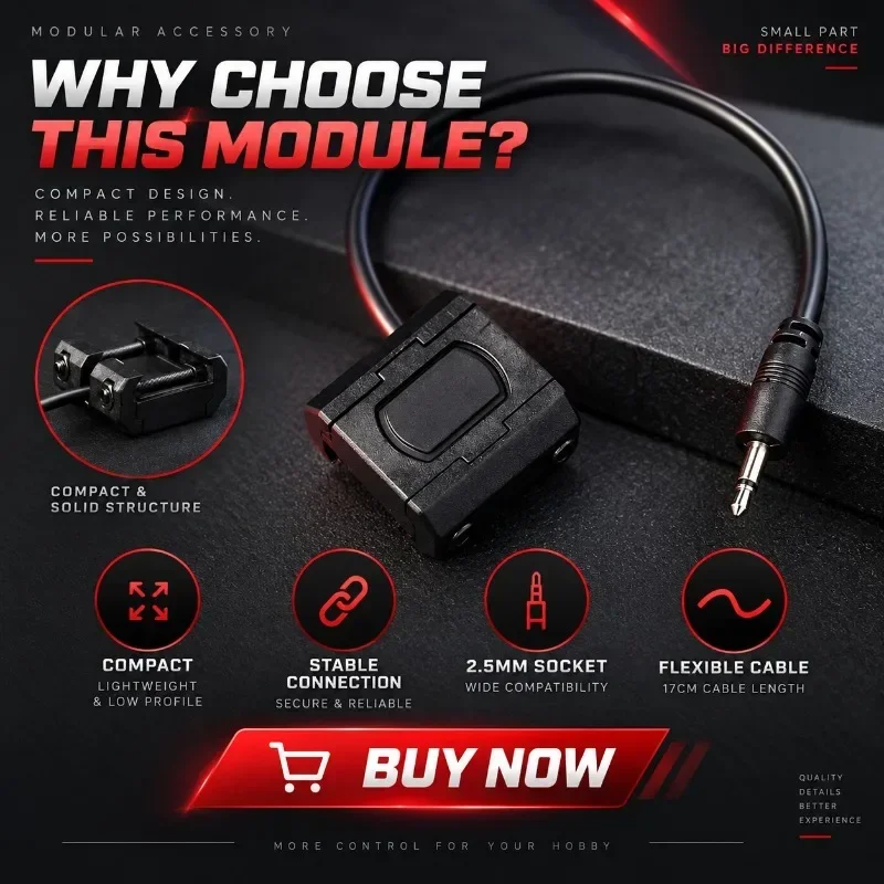 Hobby Model Accessory Modular Tail Controller Cable, 2.5MM Wire Compatible with PEQ‑15 OGL DBAL MINI‑A2