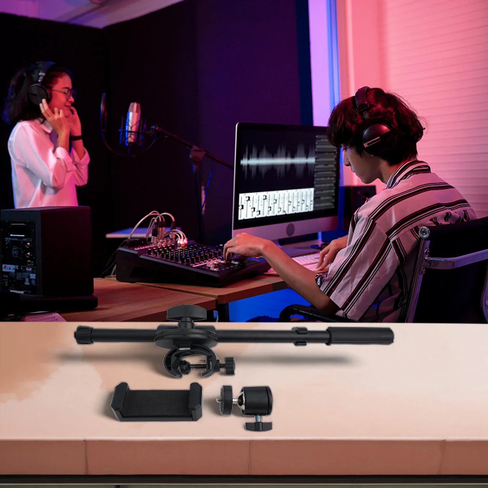 35CM Rotating Smartphone Stand Crossbar Arms Mic Clip  Holder Extension Bracket Cell Phone Live Stands Stands Mounts Holders