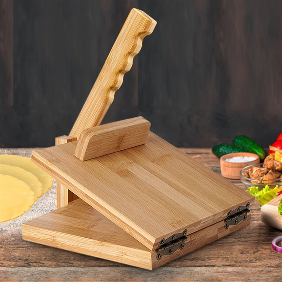 JAS-Tortilla Press10 Inch Roti Maker with Rolling Pin Large Bamboo Wood Tortilla Maker with 50 Pieces Parchment Paper
