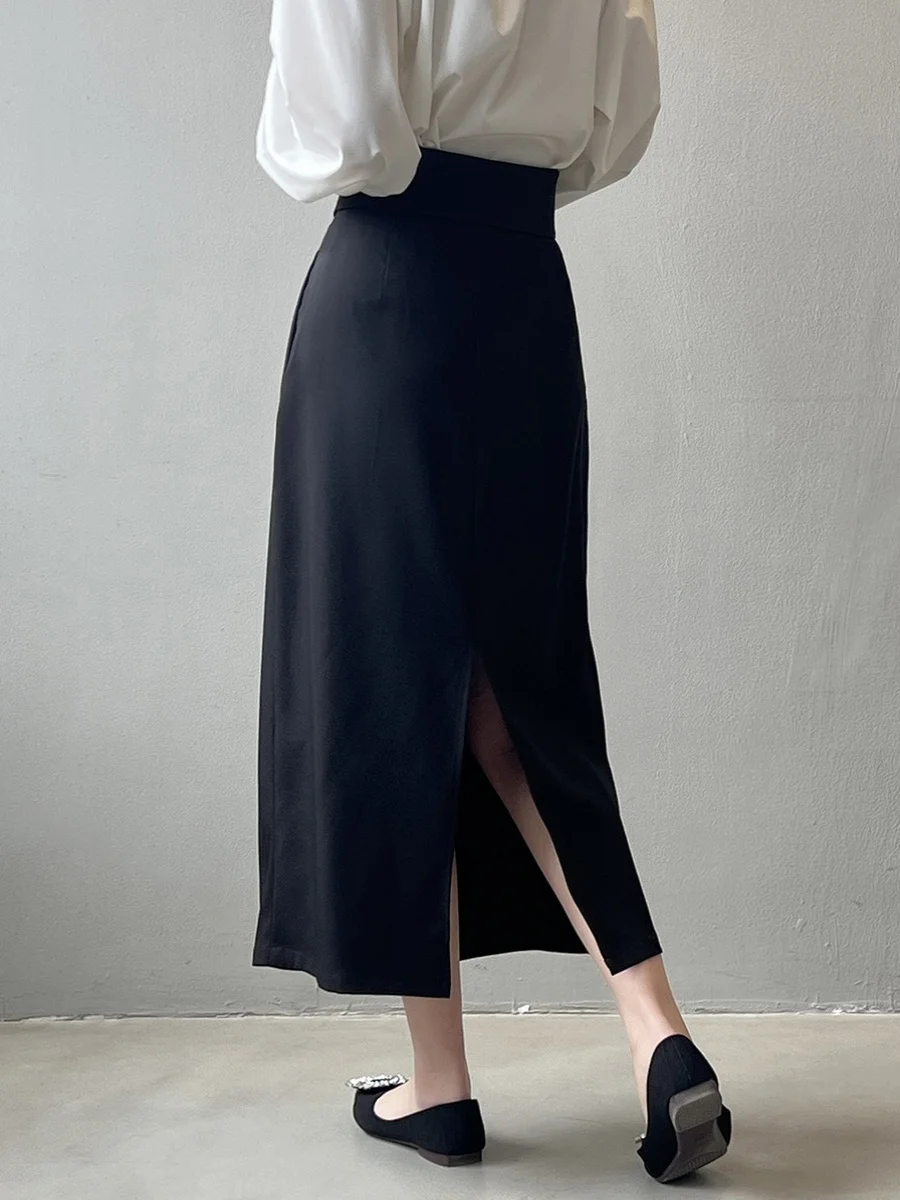 Dekonstruowana spódnica damska o kroju litery A z wysokim stanem, w stylu koreańskim, do pracy, vintage, spódnica do pracy, poliester.