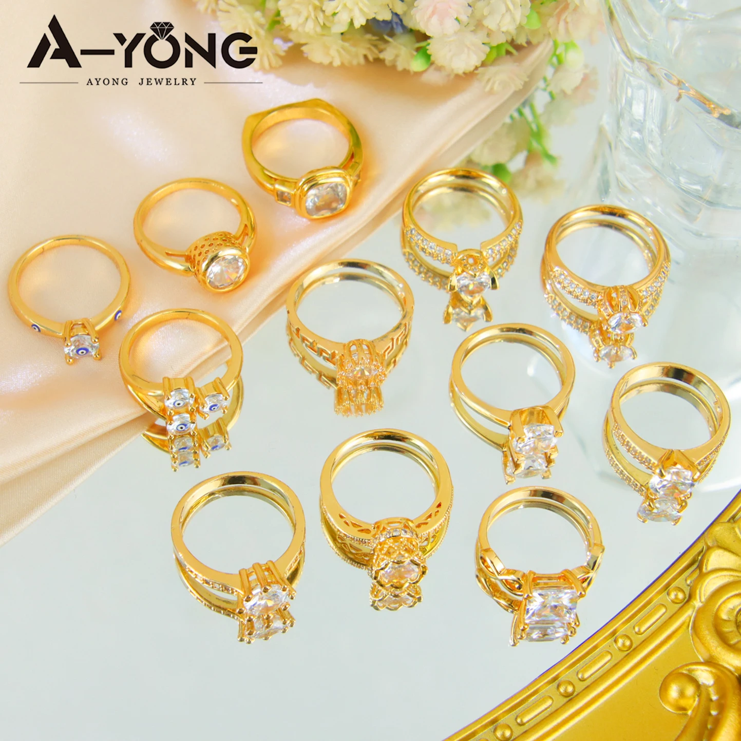 Dubai Mode Zirkonia-Ringe 21k Vergoldet Italienischer Vintage-Verlobungsring Arabischer Damen Brautschmuck – Detail 2