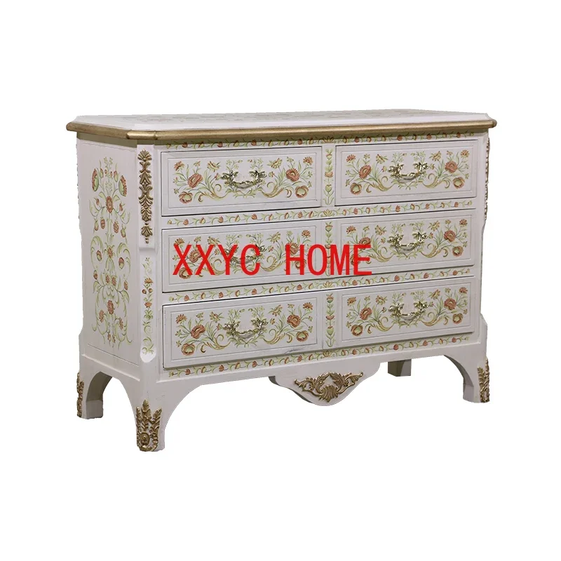 

European-Style Solid Wood American Bedroom Chest of Drawer Painted Storage Cabinet
