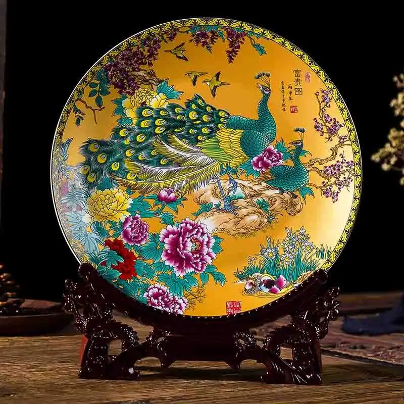 

Pastel Chinese decorative plate ornaments, Jingdezhen ceramics hanging plates, modern home decoration handicraft ornaments