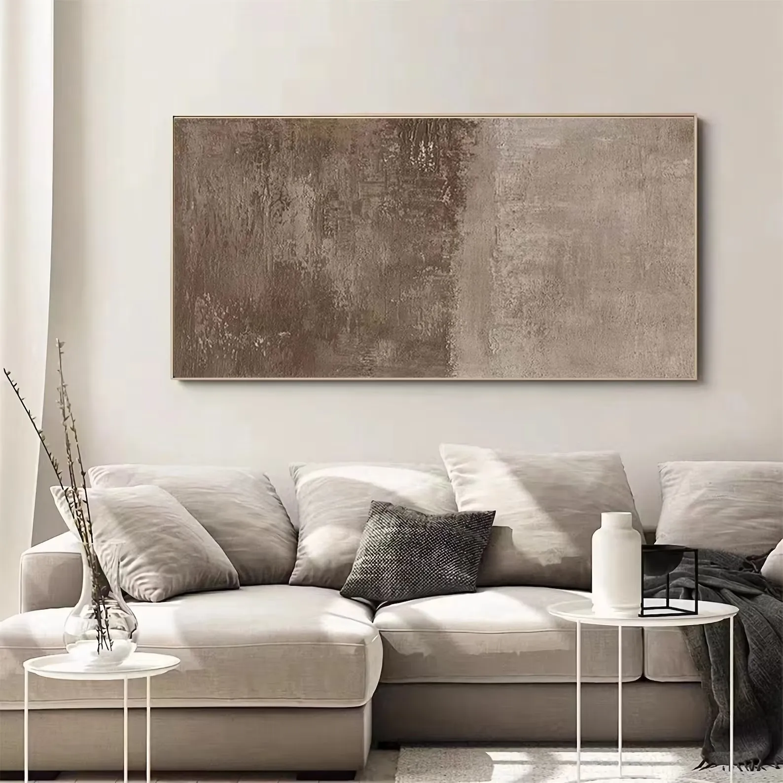 Brown Texture Abstract Painting on Canvas Art Wabi-Sabi Plaster Minimalist Wall Art Modern Painting Boho Japan Style Room Decor