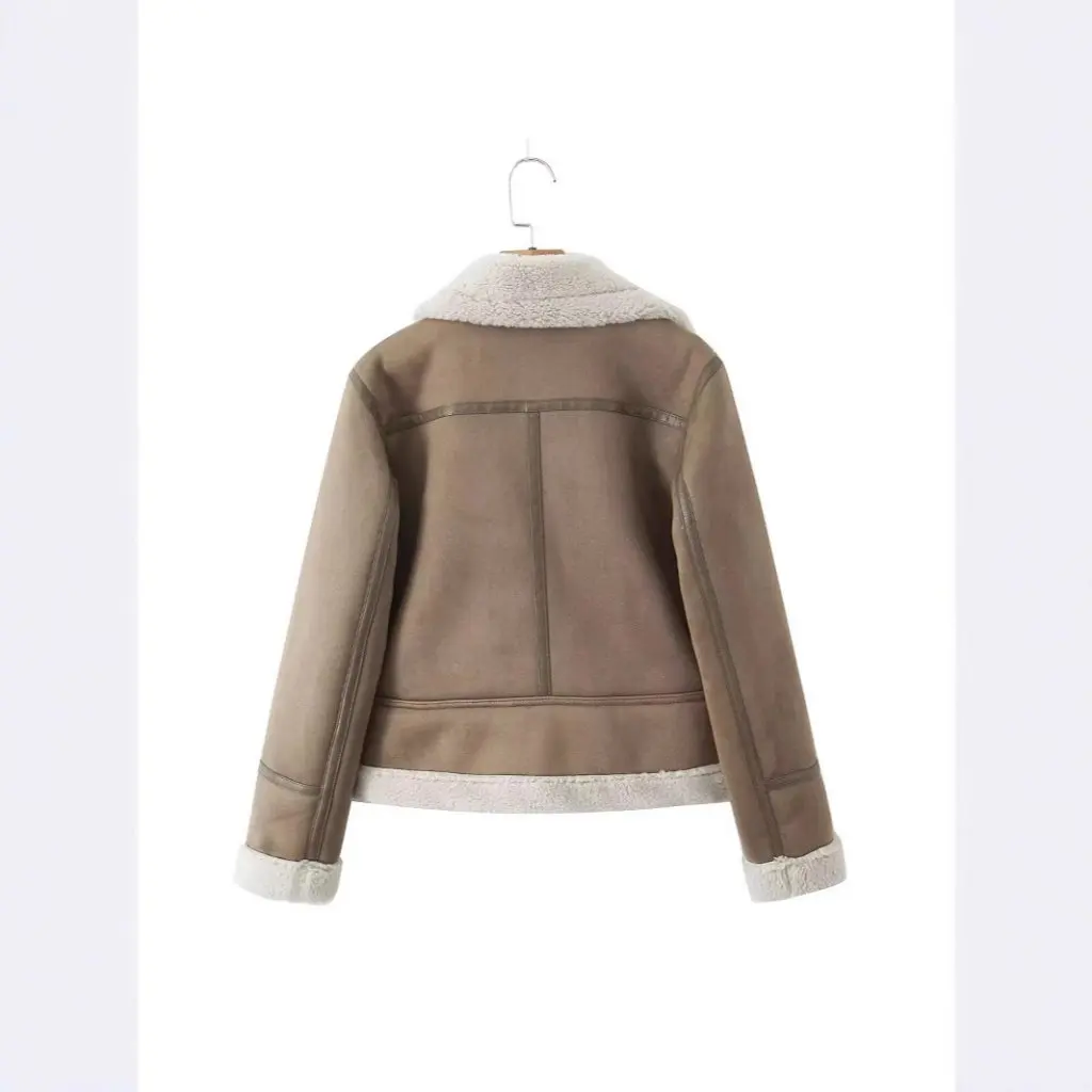 Damska ciepła kurtka z imitacji skóry, podszyta polarem, w stylu europejskim i amerykańskim, ocieplana bawełną i kaszmirem, pogrubiona odzież wierzchnia.