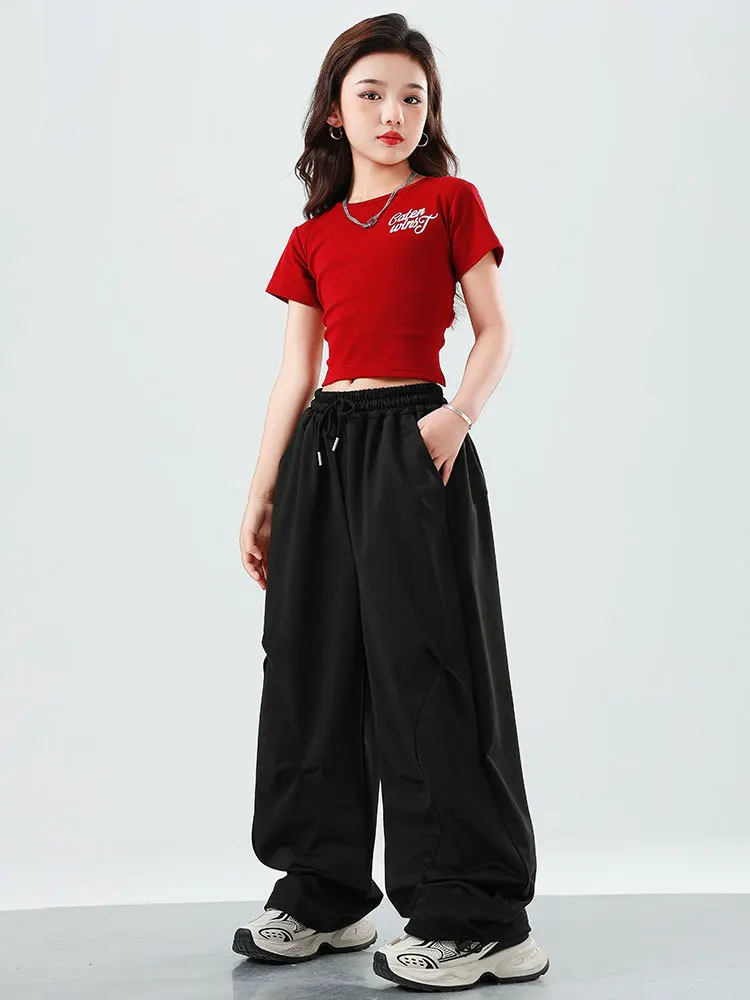 Jazz Outfit Street Dance Kostüm Kinder Mädchen Kpop Bühne Tragen Kurzarm Top Shuffle Hosen Urban Dance Hosen Streetwear VDL3773