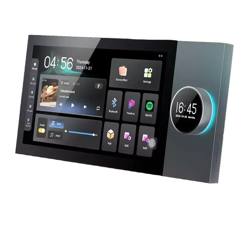 8-Channel Wall Amplifier 7-inch Two-zone Playback Touch Screen Intelligent Background Music System Support Google Play