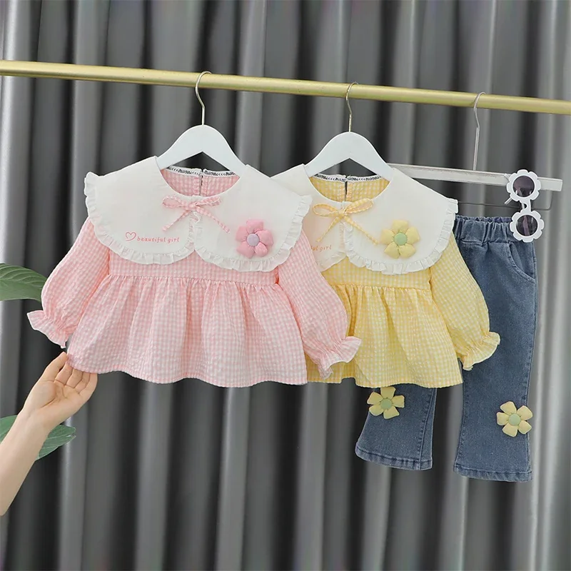 

Baby Girl Long Sleeve Clothing Set Toddler Girl Early Spring Lapel Lace Princess Style Suit for 9M 12M 24M 36M Baby Girl Clothes