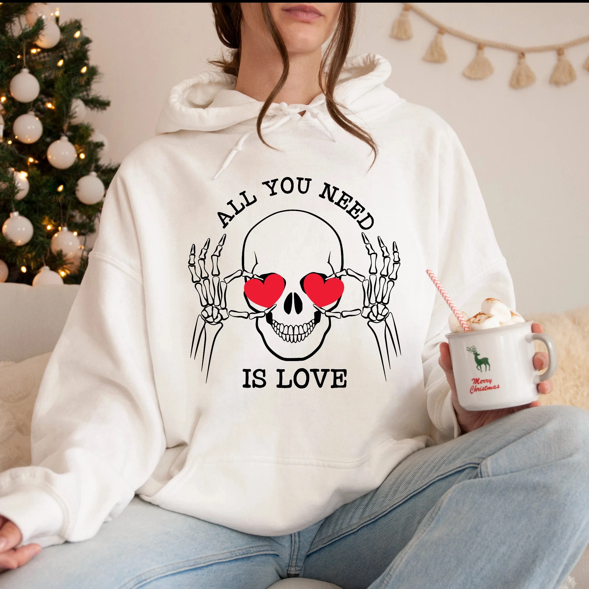 

Толстовка с капюшоном с принтом All You Need Is Love, женская толстовка с длинными рукавами, пуловер, топы, модная осенняя одежда унисекс