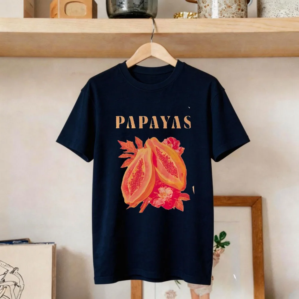 Exotic Botanical Graphic Tee Exotic Botanical Clothes Papaya Graphic Print Tees Color Print Design Casual Clothing for Women