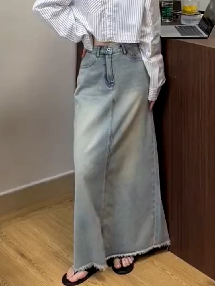 

Salt Series Denim Asymmetrical Hemline Straight Cut Midi Skirt Korean Style Spring 2025 Fashion Sensation Large Size Women's ...