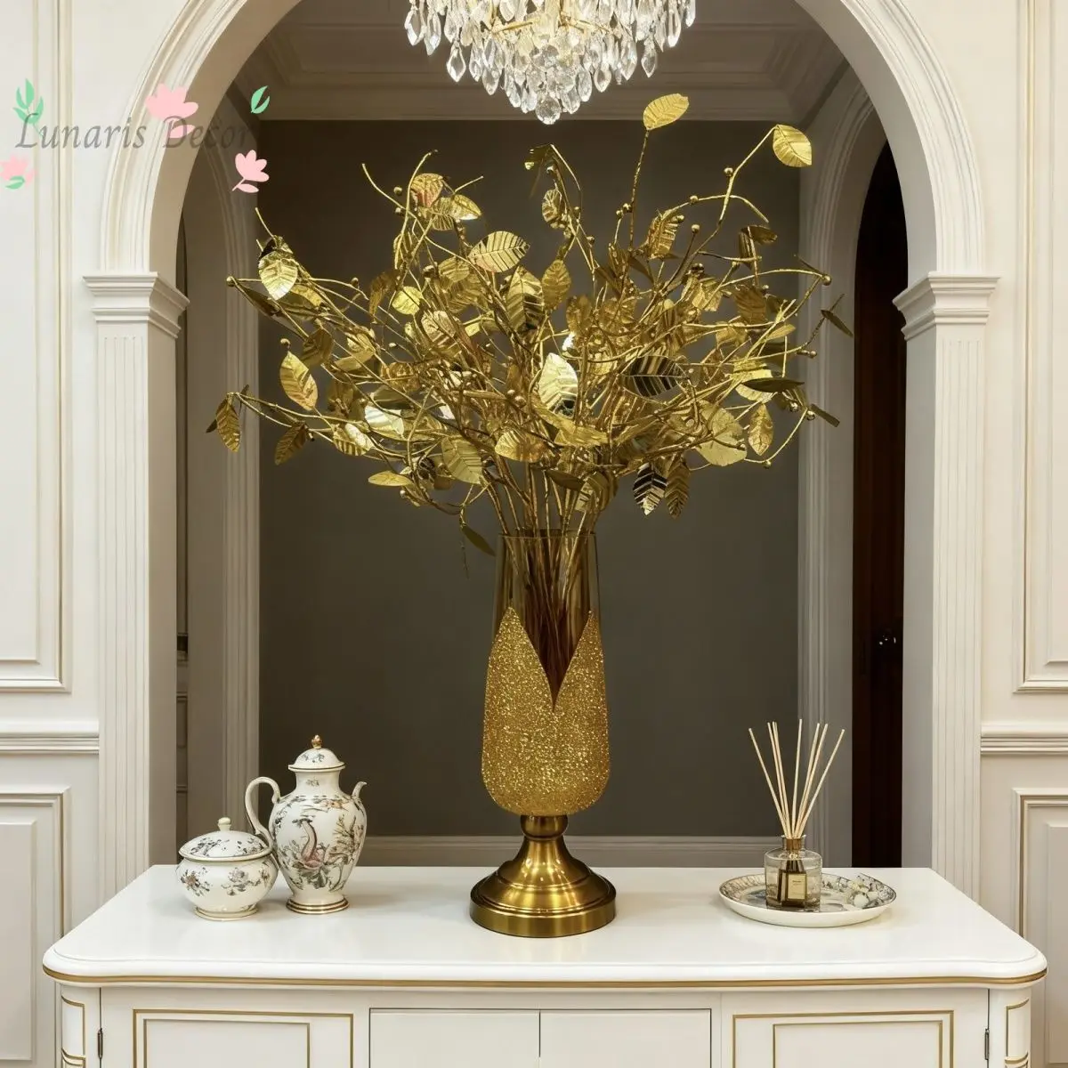 Thin vase with gold leaves 10 matte acrylic simulated flower gold leaf vase ornament