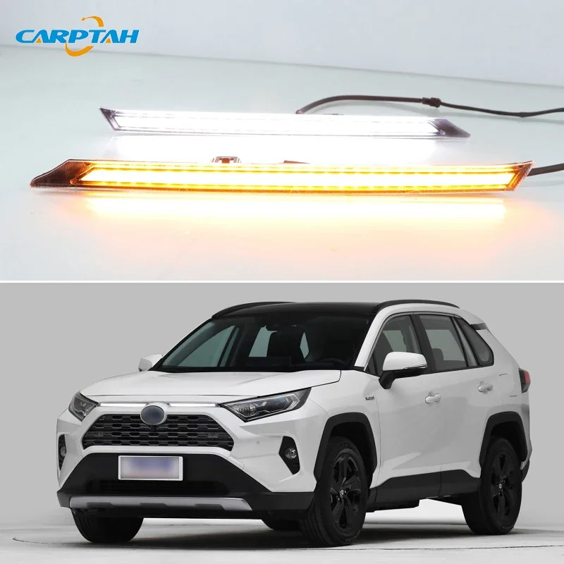 Car LED Daylihgts DRL For Toyota RAV4 2019 2020  Yellow Turn Signal Daytime Running Lights Day Driving Cover Decoration Headlamp