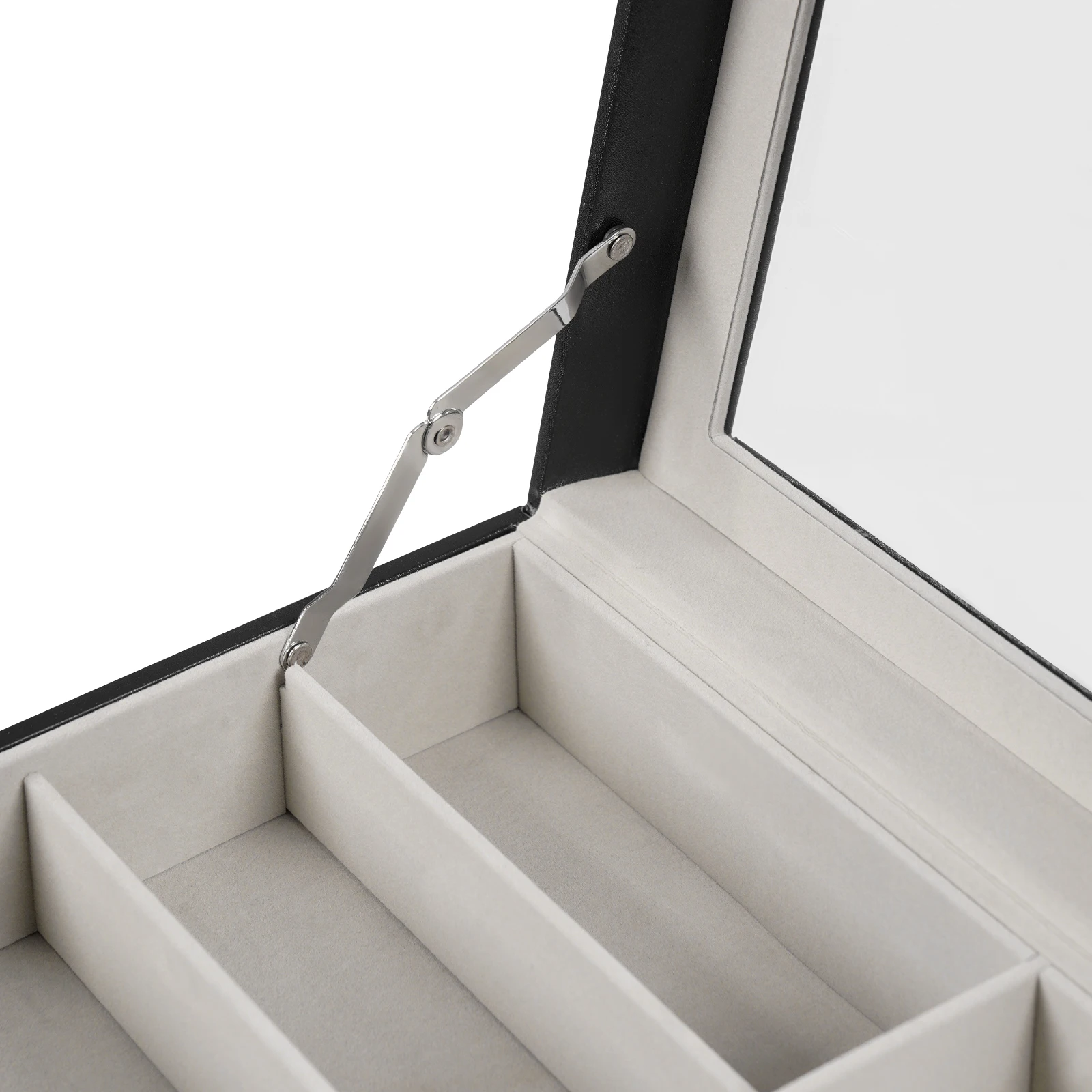 Schmuck-Aufbewahrungsbox mit 3 Ebenen, 12-Fach-Brillenetui + 12-Fach-Uhren-Organizer mit Glasschutzfächern für Zuhause – Detail 5