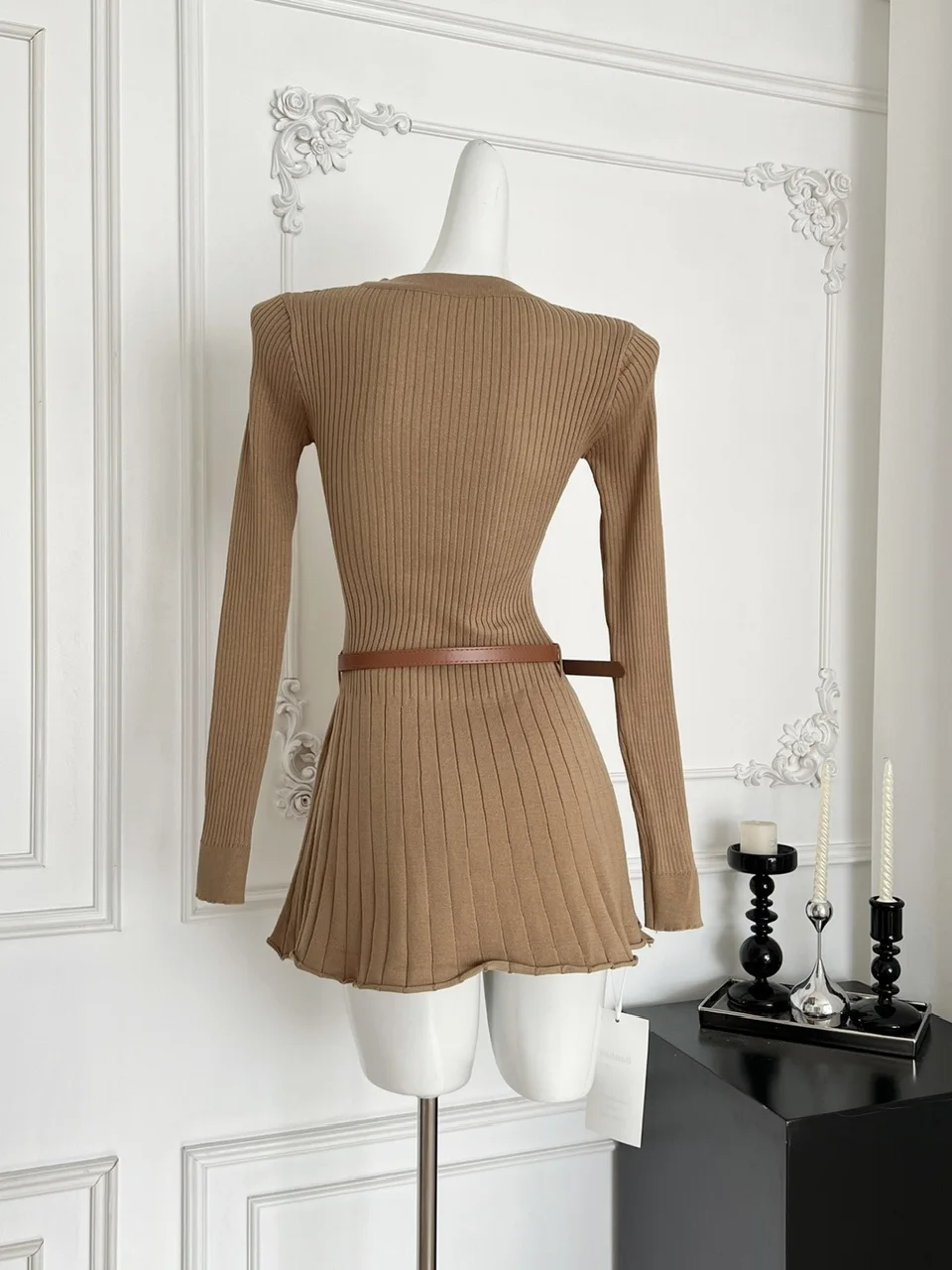 

Ele Plaid Knitted Dr Women's Long Sve Autumn Winter Faion Skirt Polyester Fiber French Sle Teen Girls