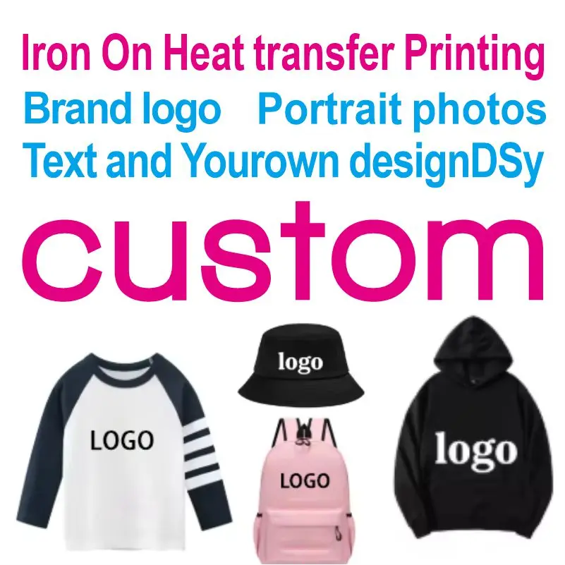 

Custom Heat Transfer Stickers Brand Logo or Picture Iron-On Clothing Decals for Clothing DIY Elastic Washable Colored Vinyl