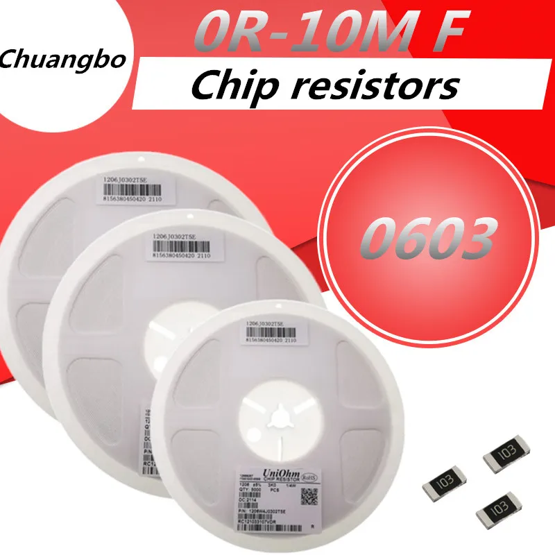 

5000PCS 0603 SMD Resistor Accuracy 1% 0 ohm ~ 10M ohm 1K 2.2K 3.3K 10K 100K 0 1 10 100 150 220 330 ohm 1R 10R 100R 120R 270R 47