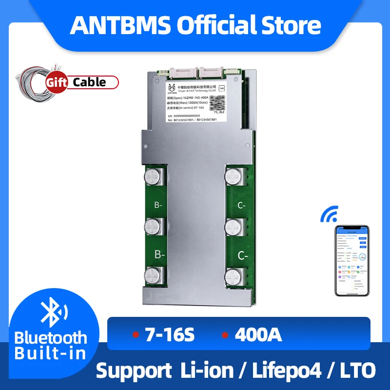 

smart ant BMS 7S to 16S For Lithium Battery With Bluetooth APP 24V 36V 48V 60V 80A 400A 1000A Balance Board 8S 9S 10S 11S 12S