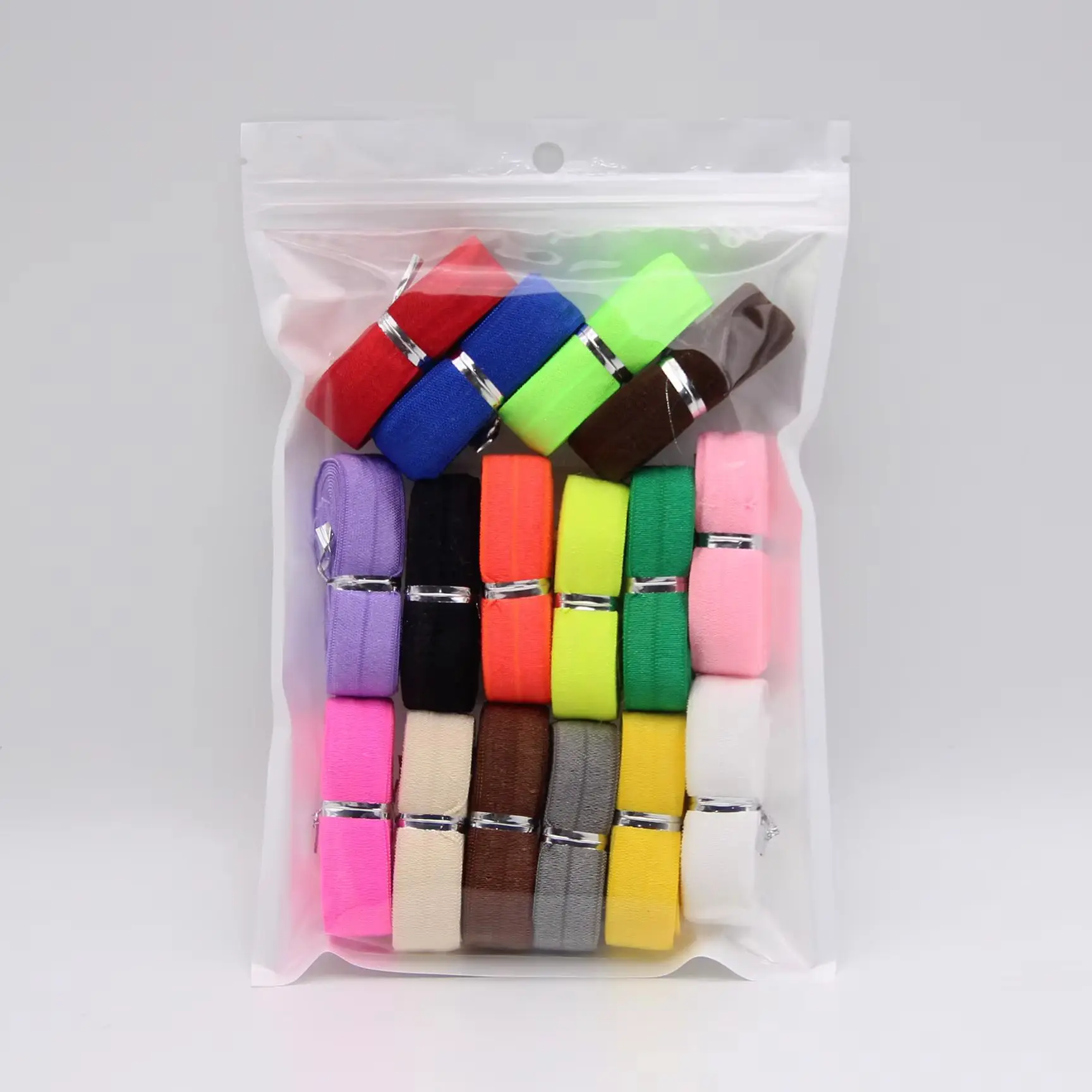 1 Packung, gemischt, 16 Farben, 5/8 Zoll (15 mm), elastisches Band, einfarbig, elastisches Faltband, Spandex-Satinband, Spitzenbesatz zum Nähen, DIY-Bekleidungszubehör