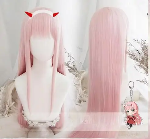 Pelucas de Cosplay de Anime DARLING in the FRANXX 02, Zero Two, 100cm de largo, pelo sintético rosa, peluca de Cosplay, gorro de peluca, clip