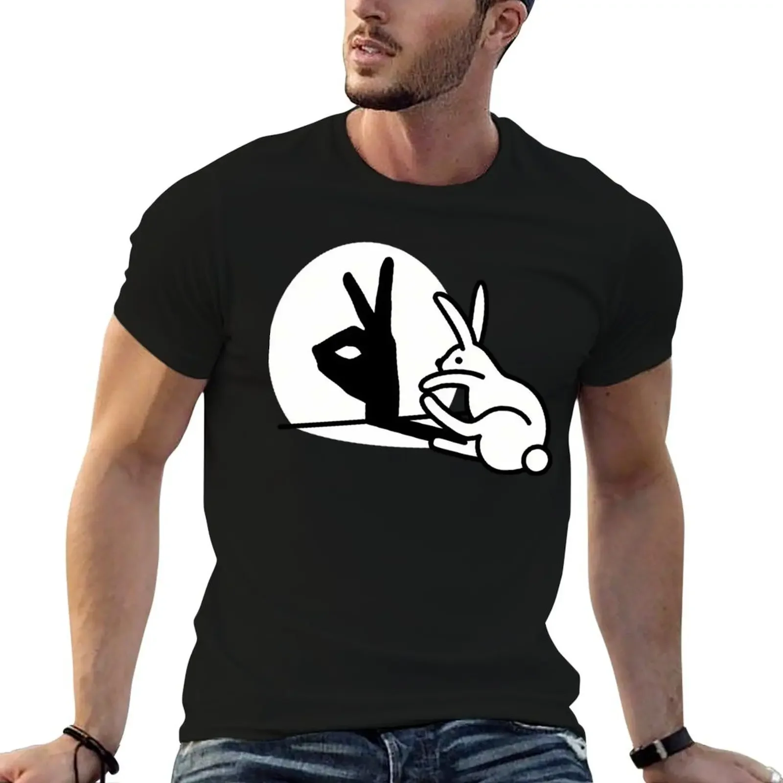 Funny Rabbit Hand Shadow Puppets Humor Fitted Scoop T-Shirt vintage graphic tee plus size clothes tops t shirt for men