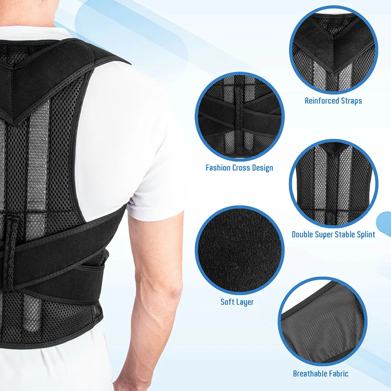 Adjustable Back Support and Posture Corrector – Lumbar Brace with Shoulder and Spine Alignment for Body Reshaping