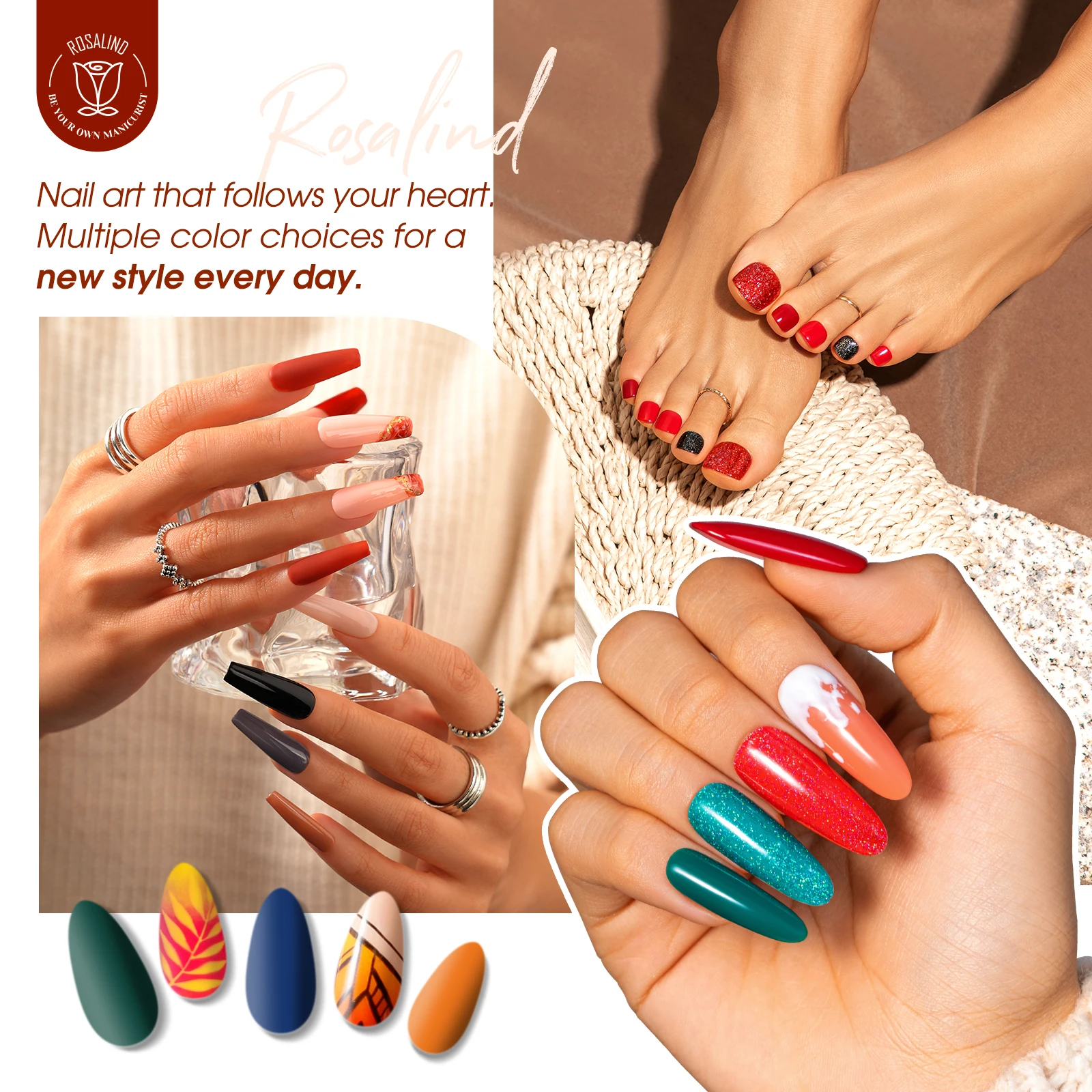 ชุดทำเล็บเจล ROSALIND 23 ชิ้น พร้อมเบสโค้ทและท็อปโค้ท เจลไฮบริดแบบลอกได้ด้วยน้ำยาล้างเล็บเจล ยูวีเจล กึ่งถาวร สำหรับตกแต่งเล็บ