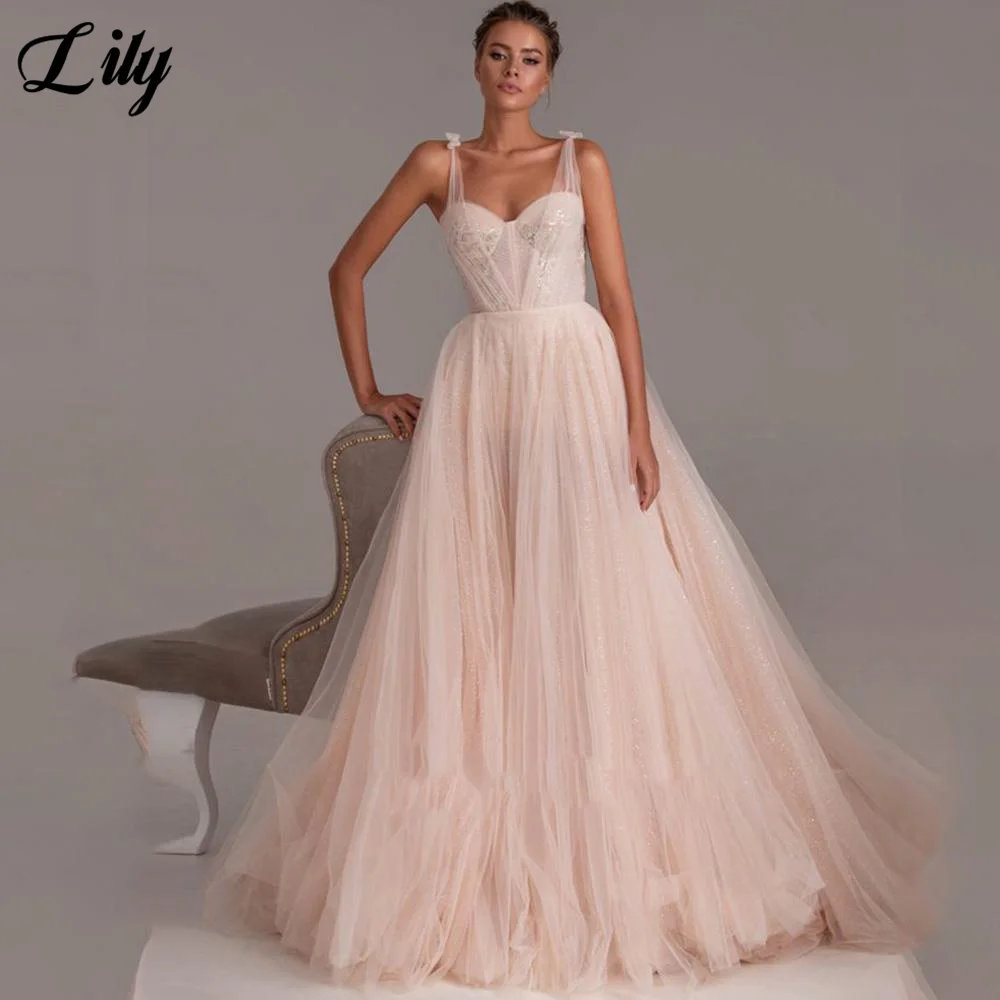 

Lily Pink Sweetheart Evening Dresses Appliques Net A Line Charming Prom Dress Tank Sleeveless Party Dresses vestidos de noche