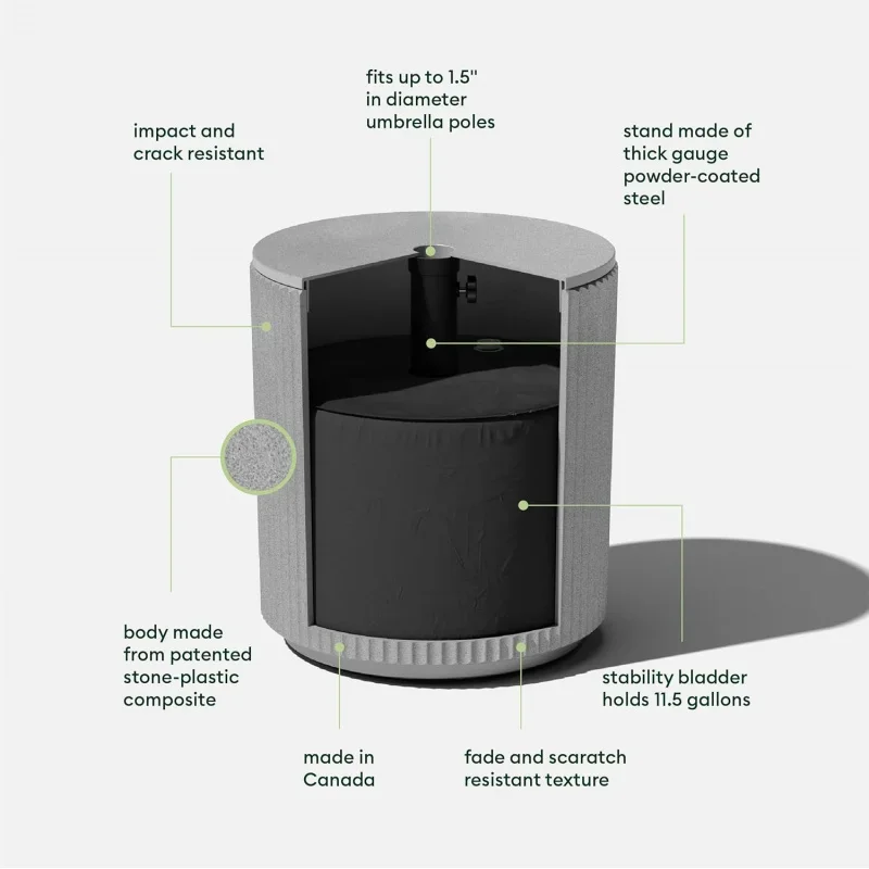 Side Table - Patio with Hole Porch/| Durable Plastic-Concrete Material & Easy Assembly