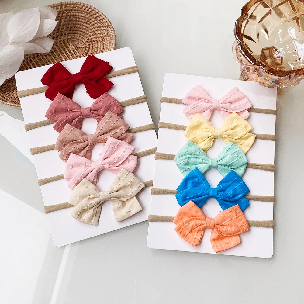 Ensemble de 5 pièces de bandes élastiques en nylon pour nouveau-né, nœuds en coton, vêtements de sauna pour tout-petits, accessoires pour cheveux de bébé