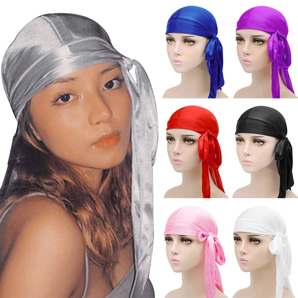 Elasticity Baotou Cap Hair Bands Simulation Silky Durag Long Tail Pirate Hat Headband Turban For Children Kid Ribbon Accessories