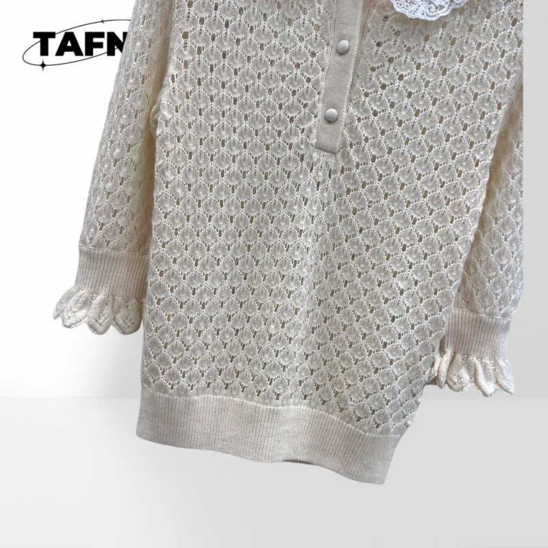 25 primavera e verão novo tridimensional gola de crochê malha pequena camisola superior temperamento rua alta ag2305