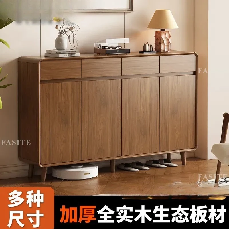 Solid Wood Shoe Cabinet Large Capacity Entryway Storage Chinese Style Wall Mounted Foyer Organizer for Home Entrance Hallway