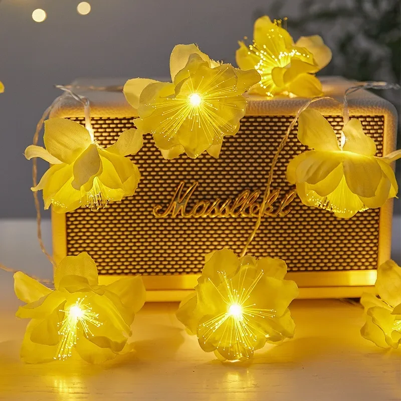 10/20LED Battery Powered Optical Fiber Flower String Lights Artificial Flower Party Garland Fairy Lights for Wedding Home Decor