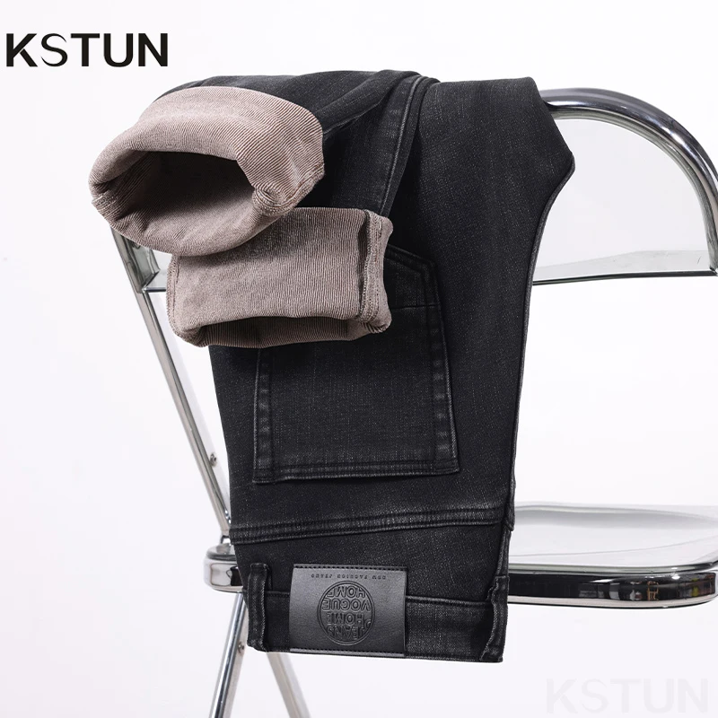 

KSTUN зимние черные джинсы мужские теплые утепленные джинсы на флисовой подкладке стрейч деловые повседневные прямые мужские брюки для фитнеса одежда