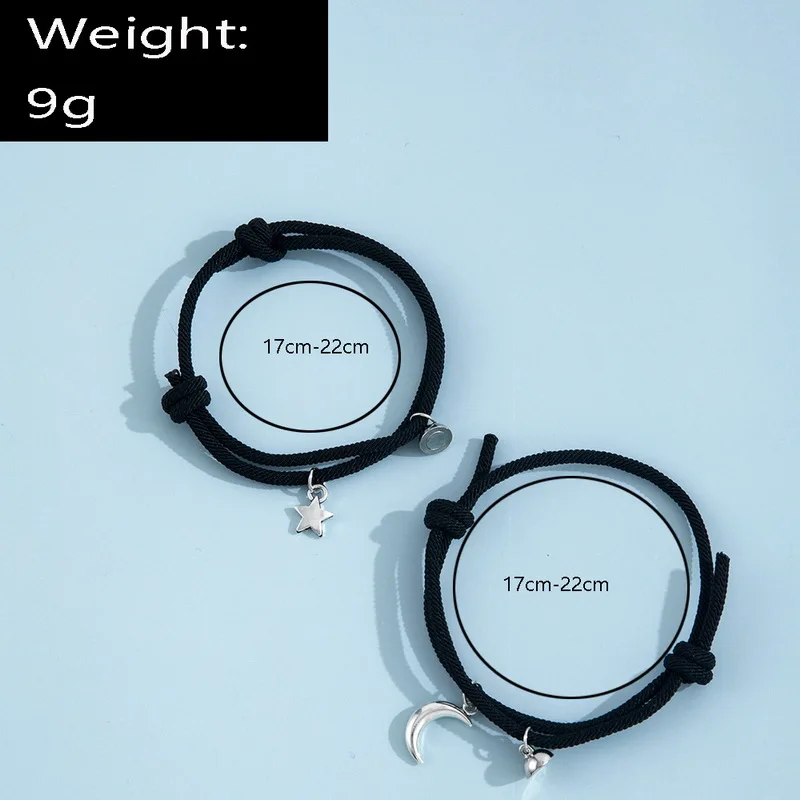 2Pcs Fashion Star Moon Magnetic Pendant Couple Bracelets for Women Handmade Rope Chain Bracelet Friendship Minimalist Jewelry