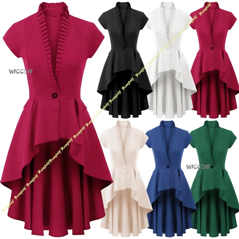 

Victorian Palace Style Women Blazer Steampunk One Button Short Sleeve Tailcoat with Lace Trim Halloween Gothic Party Costume