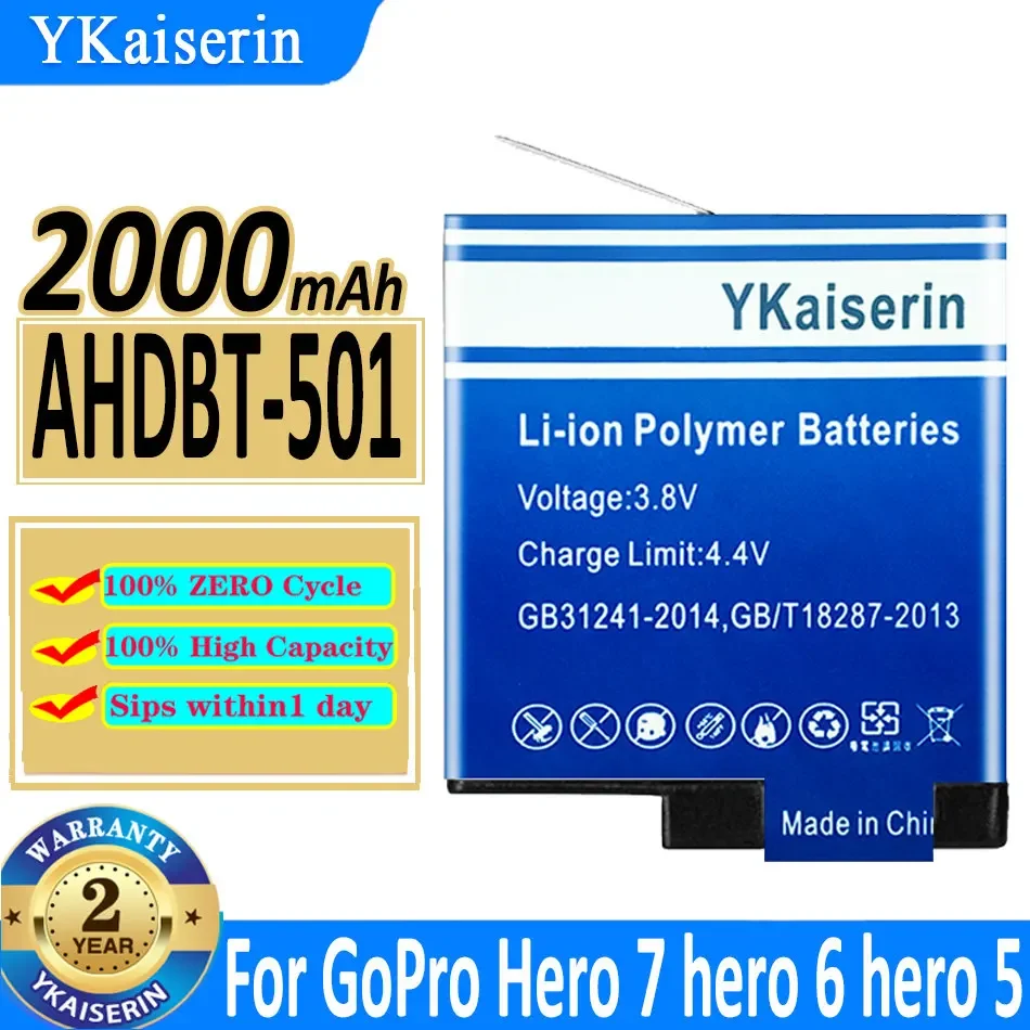 YKaiserin AHDBT-501 AHDBT501 2000mAh Battery For GoPro Hero 5  6  7