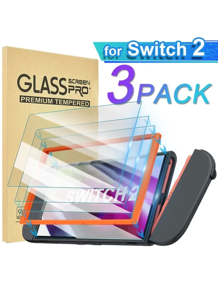 Protecteur d'écran en verre trempé pour Switch 2, Film transparent HD facile à installer avec cadre d'alignement pour Nintendo Switch 2, 1/2/3 paquets