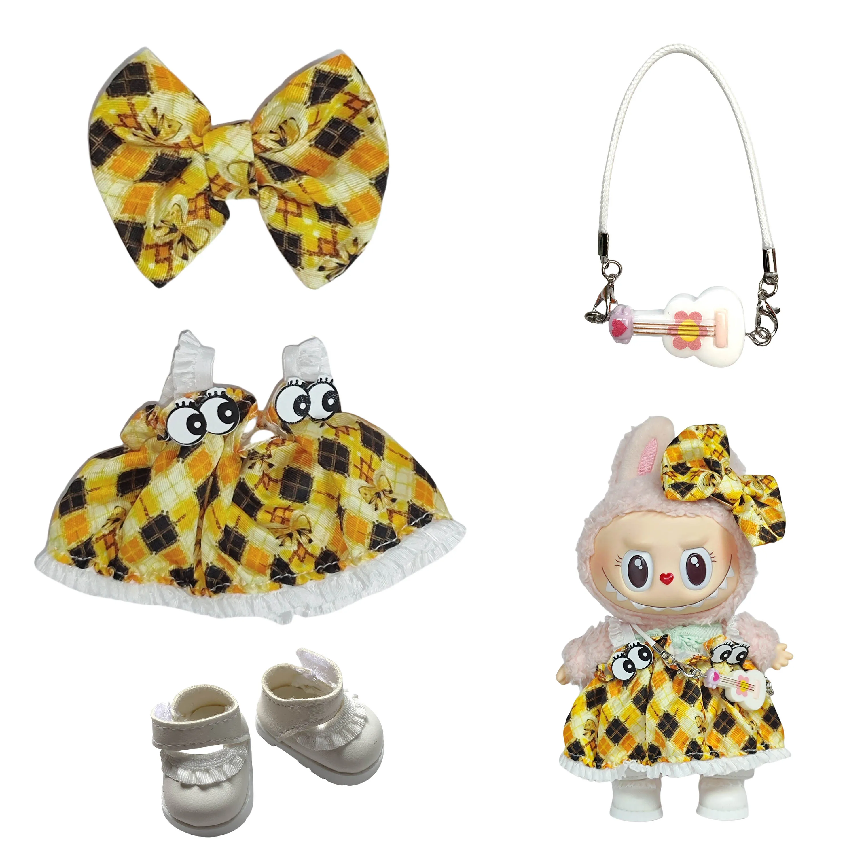 مجموعة ملابس دمية من الفينيل مقاس 17 سم من Labubu - ملابس لطيفة من سلسلة التنورة، ملابس دمى رائعة لمتعة الترحيب بالقلب