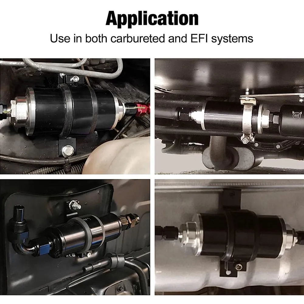 50mm Inline Fuel Filter 100 Micron with Aluminum Mounting Bracket & Wrench & 6AN 8AN 10AN Adapter Universal Cleanable Black