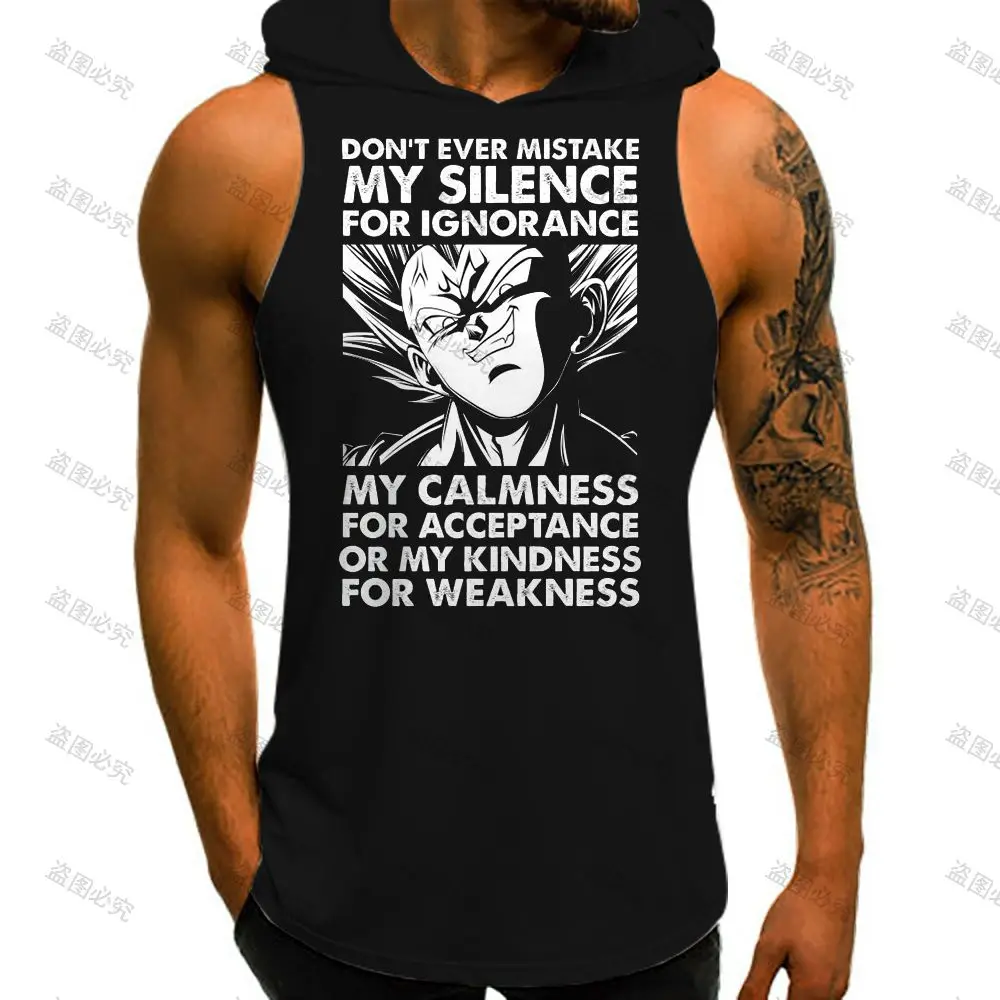 Gym Vegeta Vest With Hood Y2k Clothes Hip Hop Dragon Ball Z Men\'s Clothing T-shirts Bodybuilding Trend Man Sleeveless Shirt Goku