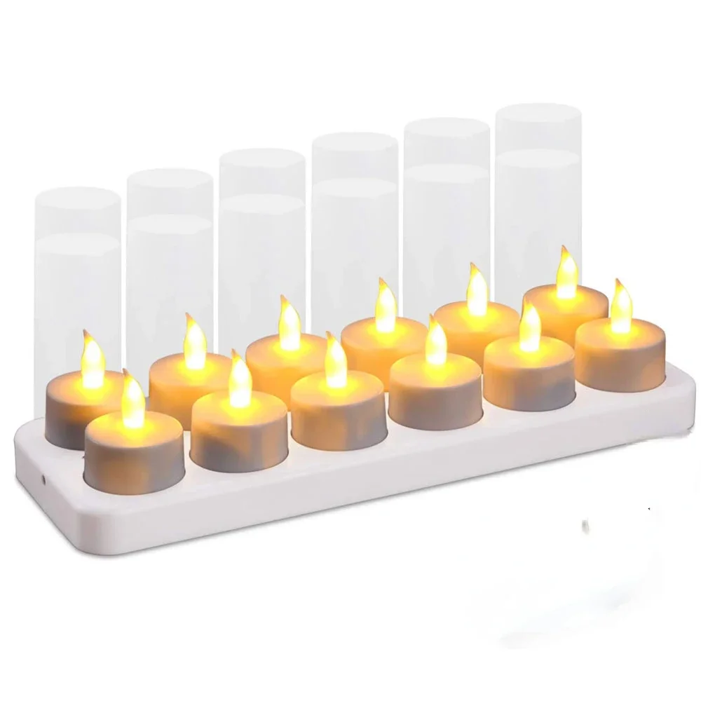 

6/12Pcs LED Rechargeable Flameless Tea Light Candle USB Charge Candle with Plastic Cup for Valentine Day Weddings Decor