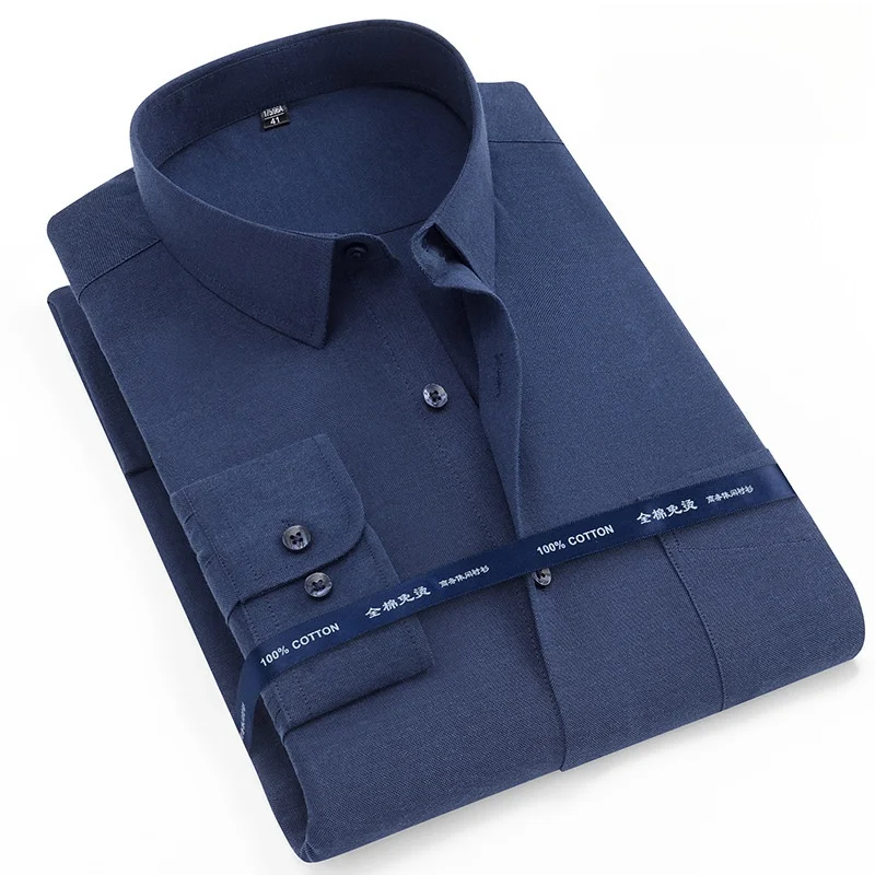 Men\'s Shirt Long sleeved Spring Autumn Oxford 100%Cotton Shirts Comfortable Breathable Business Casual Stripe Solid Color S-8XL