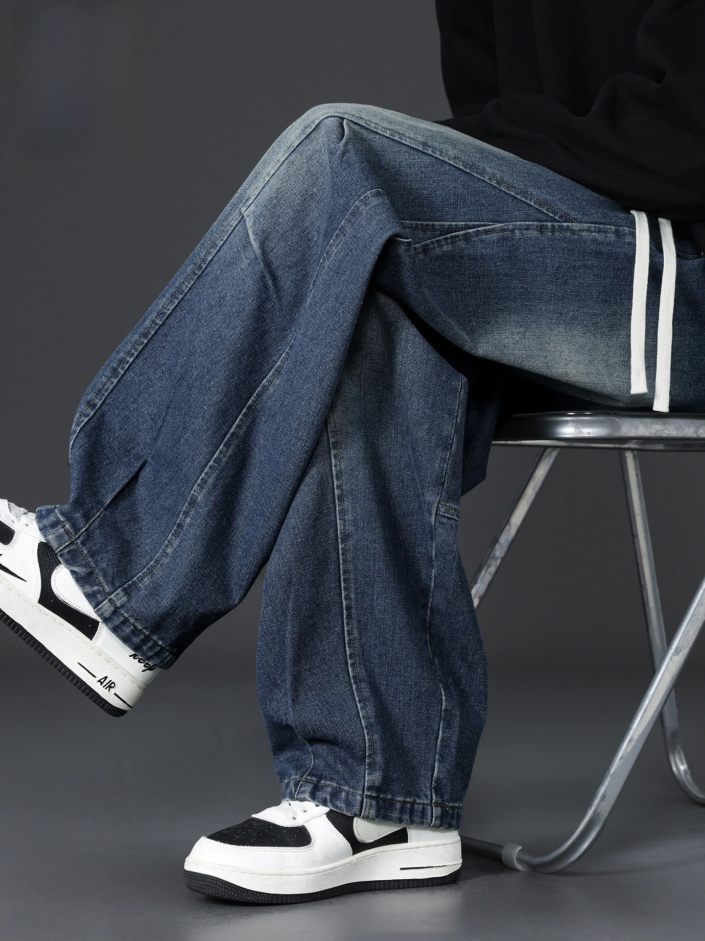 

American Style Wide Leg Straight Tube Jeans Men's Casual Long Pants Autumn Seasonal Wear Cotton Polyester Blend Denim