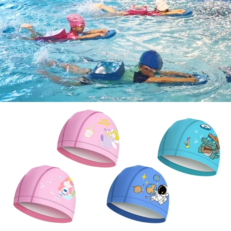 Kids Swim Caps for Long Hair PU Fabric Swimming for Girls Boys Kids Teens Curly Hair Braids Waterproof Cartoon Swim Hat